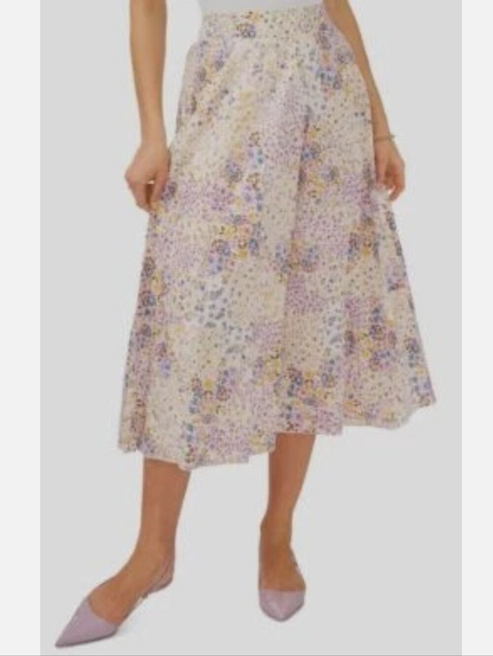 1.State Cream Floral Ruffle Hem Midi Skirt Tiered Size Large
